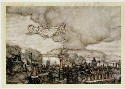 Peter Pan flying over London, illustration from 